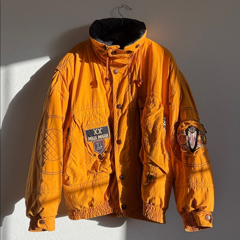 vintage yellow Bogner ski jacket with patches Sz 38/L